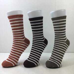 Womens Crew Socks Set 3 Striped Brown Black Gray White